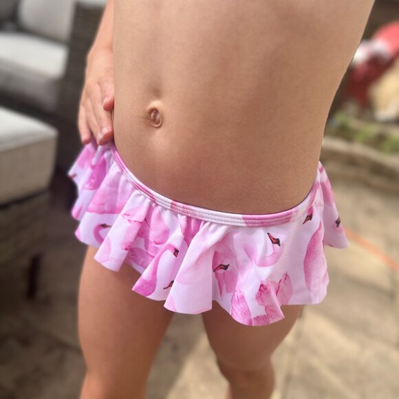 NWT STELLA COVE Ruffled Pink Flamingos off the shoulder swimsuit 4T - Picture 10 of 11